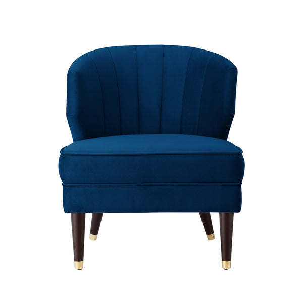 Homeroots 27" Navy Blue And Black And Gold Velvet Tufted Wingback Chair Navy,Gold  533886