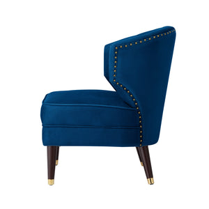 Homeroots 27" Navy Blue And Black And Gold Velvet Tufted Wingback Chair Navy,Gold  533886