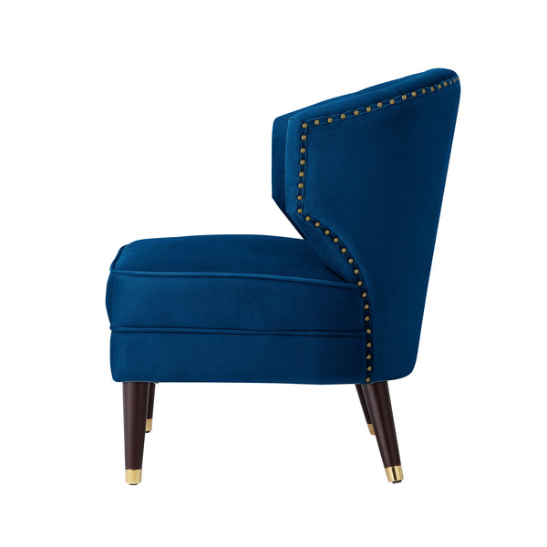 Homeroots 27" Navy Blue And Black And Gold Velvet Tufted Wingback Chair Navy,Gold  533886