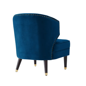 Homeroots 27" Navy Blue And Black And Gold Velvet Tufted Wingback Chair Navy,Gold  533886