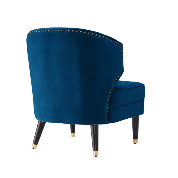 Homeroots 27" Navy Blue And Black And Gold Velvet Tufted Wingback Chair Navy,Gold  533886