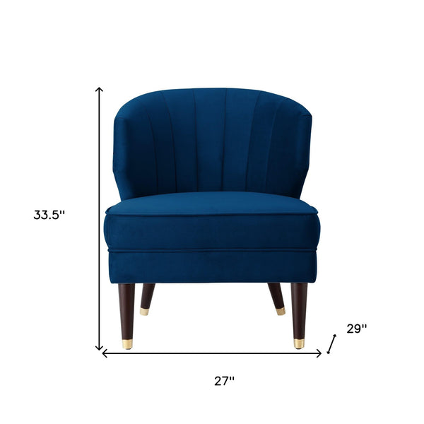 Homeroots 27" Navy Blue And Black And Gold Velvet Tufted Wingback Chair Navy,Gold  533886