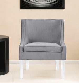 Homeroots 28" Light Gray And Clear Velvet Side Chair Light Grey  533889