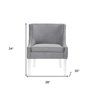 Homeroots 28" Light Gray And Clear Velvet Side Chair Light Grey  533889