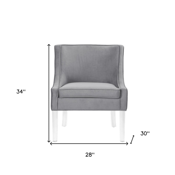 Homeroots 28" Light Gray And Clear Velvet Side Chair Light Grey  533889