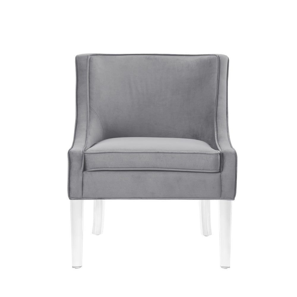 Homeroots 28" Light Gray And Clear Velvet Side Chair Light Grey  533889