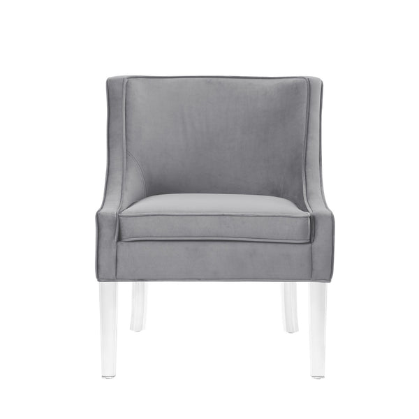 Homeroots 28" Light Gray And Clear Velvet Side Chair Light Grey  533889