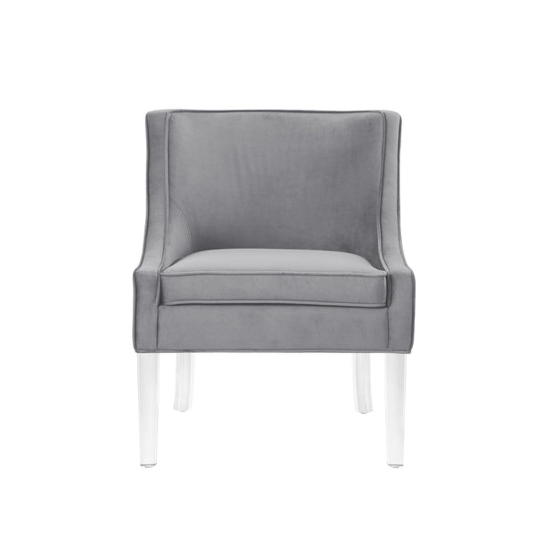 Homeroots 28" Light Gray And Clear Velvet Side Chair Light Grey  533889