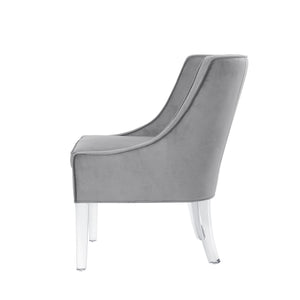 Homeroots 28" Light Gray And Clear Velvet Side Chair Light Grey  533889