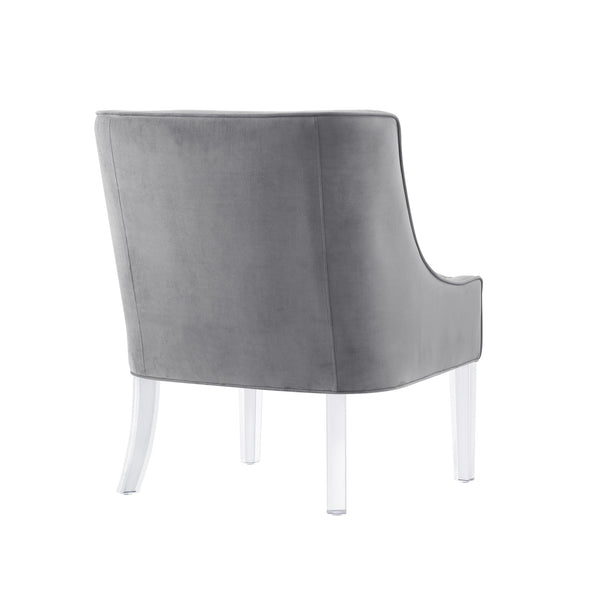 Homeroots 28" Light Gray And Clear Velvet Side Chair Light Grey  533889