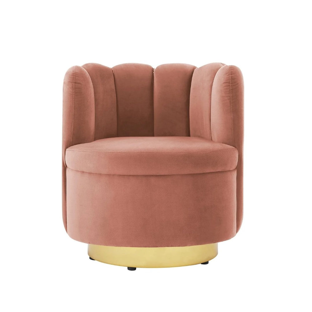 HomeRoots 27" Velvet Tufted Swivel Barrel Chair – Luxurious Compact Seating for Modern Glam Home Decor Blush/Gold 533892