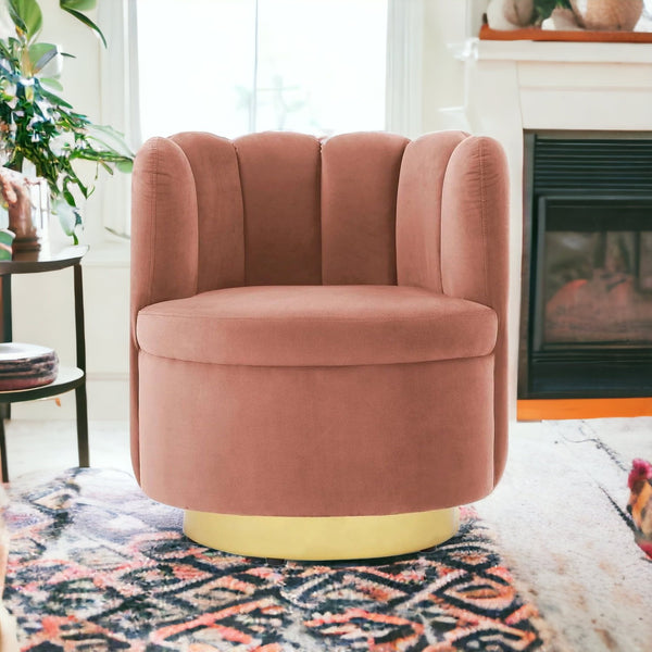Homeroots 27" Blush And Gold Velvet Tufted Swivel Barrel Chair Blush,Gold  533892