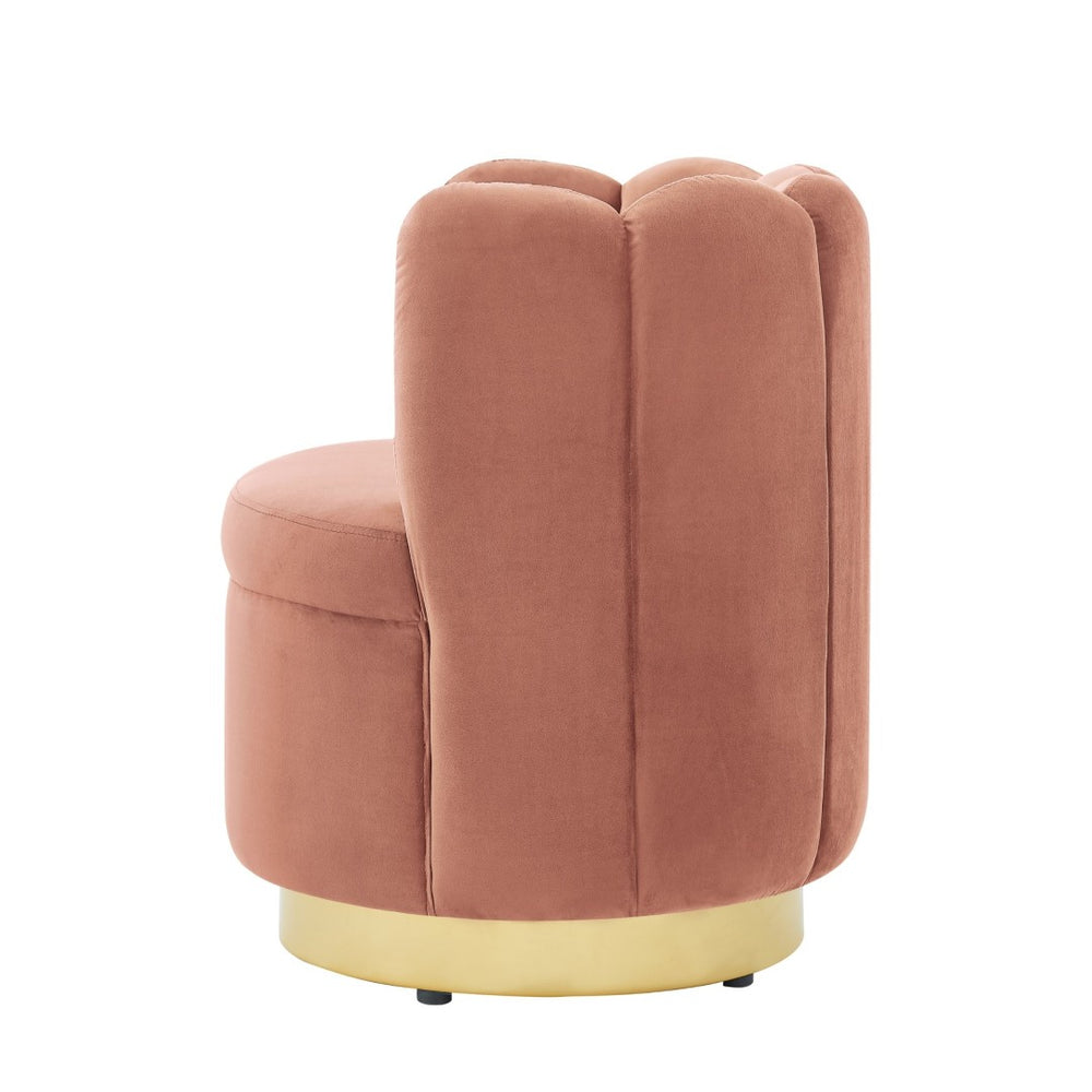 HomeRoots 27" Velvet Tufted Swivel Barrel Chair – Luxurious Compact Seating for Modern Glam Home Decor Blush/Gold 533892