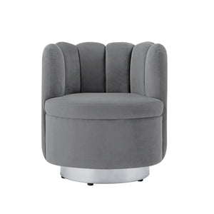 Homeroots 27" Light Gray And Silver Velvet Tufted Swivel Barrel Chair Light Grey,Chrome  533893