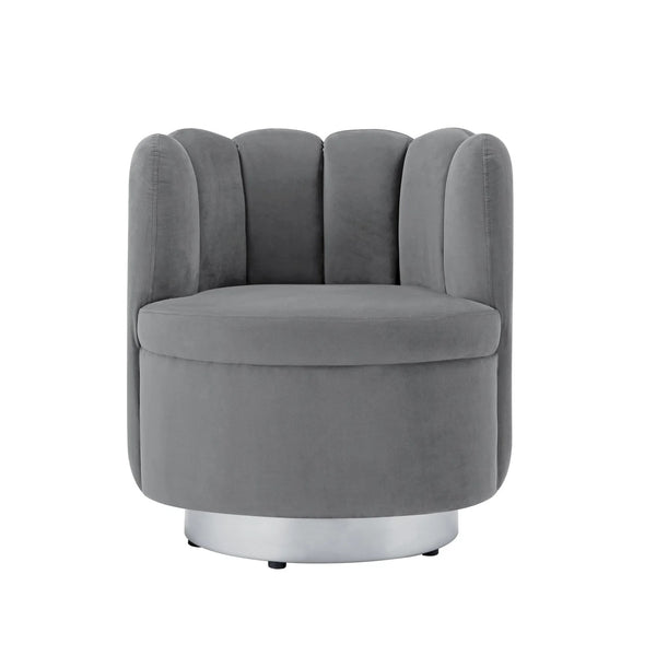 Homeroots 27" Light Gray And Silver Velvet Tufted Swivel Barrel Chair Light Grey,Chrome  533893