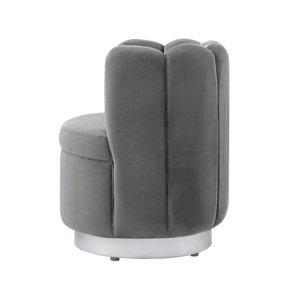 Homeroots 27" Light Gray And Silver Velvet Tufted Swivel Barrel Chair Light Grey,Chrome  533893