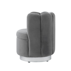 Homeroots 27" Light Gray And Silver Velvet Tufted Swivel Barrel Chair Light Grey,Chrome  533893