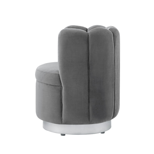 Homeroots 27" Light Gray And Silver Velvet Tufted Swivel Barrel Chair Light Grey,Chrome  533893