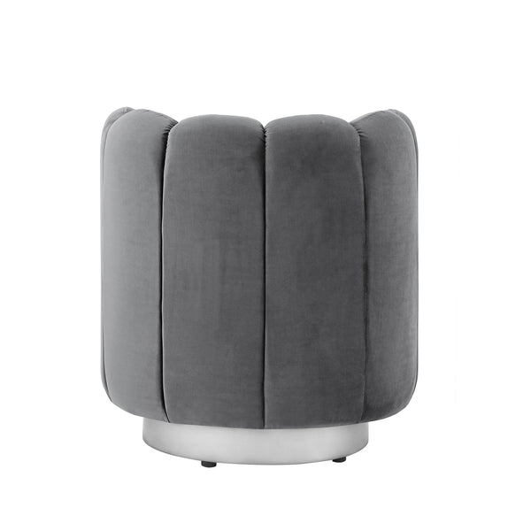 Homeroots 27" Light Gray And Silver Velvet Tufted Swivel Barrel Chair Light Grey,Chrome  533893