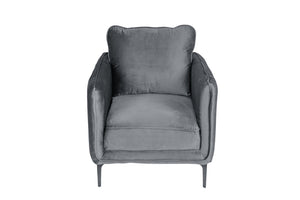 English Elm Accent Chair Velvet Upholstered Channel Tufted Arms with Bold Metal Legs Modern Lounge Gray B089P416551