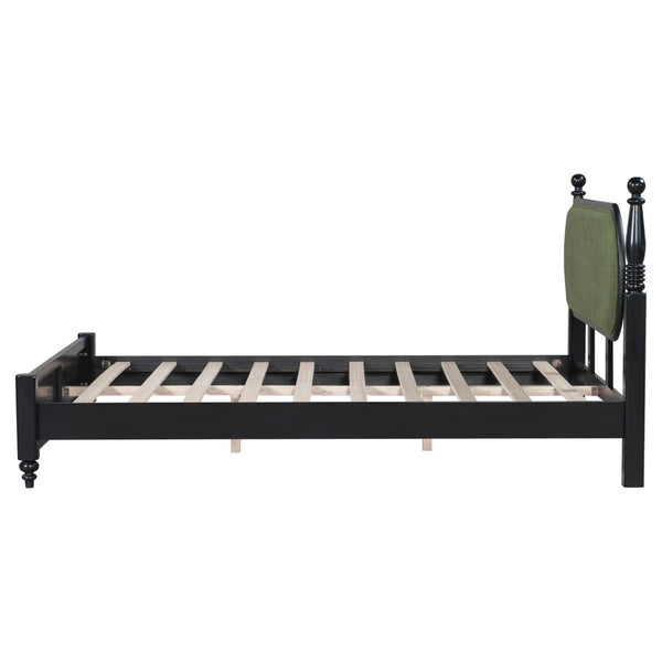 English Elm Queen Platform Bed Solid Wood Frame Velvet Upholstered Headboard Modern Bedroom N770PQ379968B