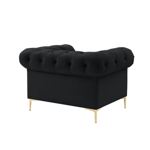 Homeroots 34" Black And Gold Faux Leather Tufted Chesterfield Chair Black  533906
