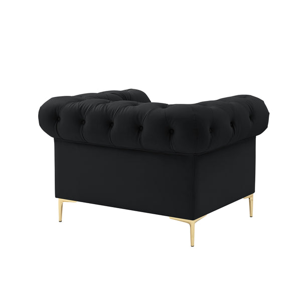 Homeroots 34" Black And Gold Faux Leather Tufted Chesterfield Chair Black  533906