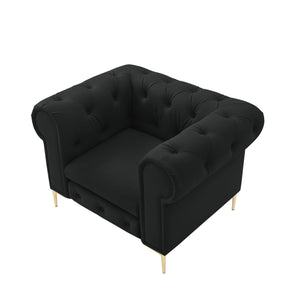 Homeroots 34" Black And Gold Faux Leather Tufted Chesterfield Chair Black  533906