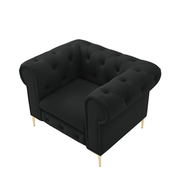 Homeroots 34" Black And Gold Faux Leather Tufted Chesterfield Chair Black  533906