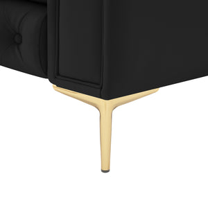Homeroots 34" Black And Gold Faux Leather Tufted Chesterfield Chair Black  533906
