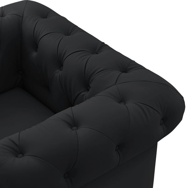 Homeroots 34" Black And Gold Faux Leather Tufted Chesterfield Chair Black  533906