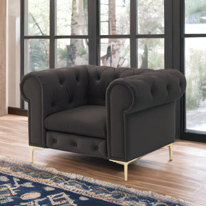 Homeroots 34" Brown And Gold Faux Leather Tufted Chesterfield Chair Brown  533907