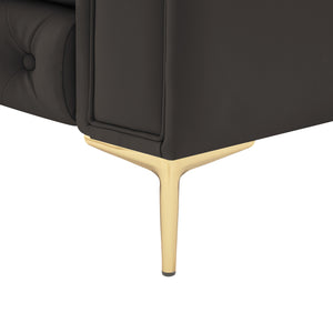 Homeroots 34" Brown And Gold Faux Leather Tufted Chesterfield Chair Brown  533907