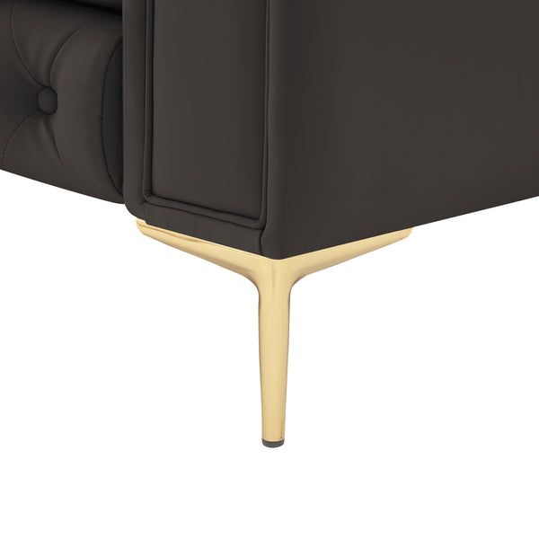 Homeroots 34" Brown And Gold Faux Leather Tufted Chesterfield Chair Brown  533907