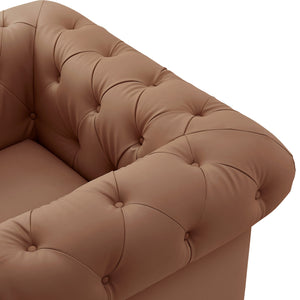 Homeroots 34" Camel And Gold Faux Leather Tufted Chesterfield Chair Camel  533908