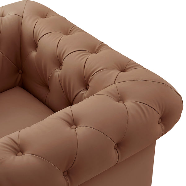 Homeroots 34" Camel And Gold Faux Leather Tufted Chesterfield Chair Camel  533908