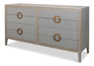 Sarreid Gabriella Chest Of Drawers - Elegant Storm Grey Design With 8 Spacious Drawers & Leather Accents Grey  53392
