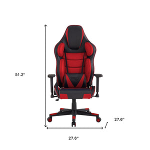 Homeroots Black Red And Black Adjustable Swivel Metal Rolling Gaming Chair Red Faux Leather 533920