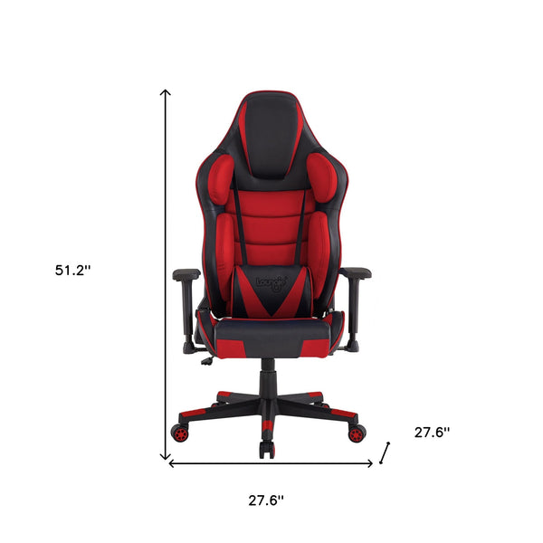 Homeroots Black Red And Black Adjustable Swivel Metal Rolling Gaming Chair Red Faux Leather 533920