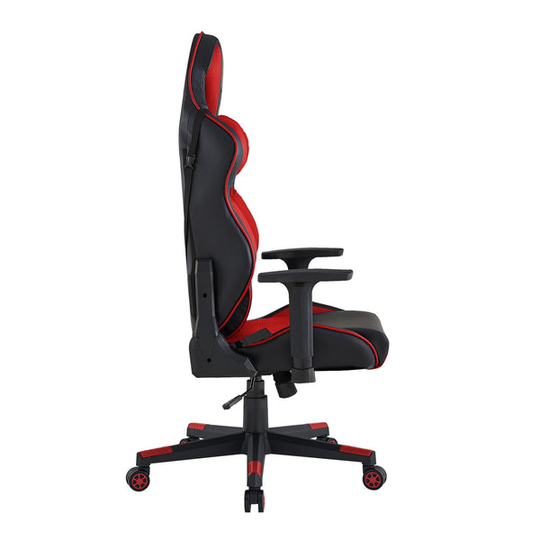 Homeroots Black Red And Black Adjustable Swivel Metal Rolling Gaming Chair Red Faux Leather 533920