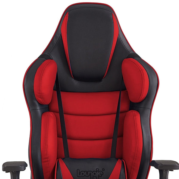 Homeroots Black Red And Black Adjustable Swivel Metal Rolling Gaming Chair Red Faux Leather 533920