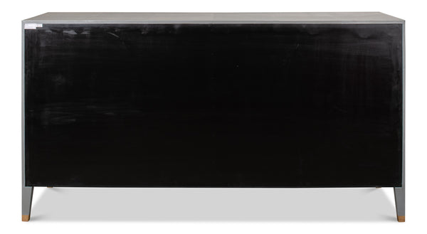 Sarreid Gabriella Chest Of Drawers - Elegant Storm Grey Design With 8 Spacious Drawers & Leather Accents Grey  53392