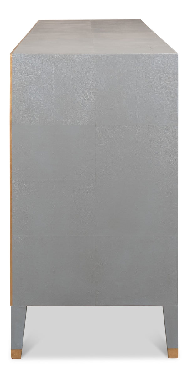 Sarreid Gabriella Chest Of Drawers - Elegant Storm Grey Design With 8 Spacious Drawers & Leather Accents Grey  53392