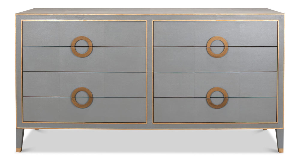 Sarreid Gabriella Chest Of Drawers - Elegant Storm Grey Design With 8 Spacious Drawers & Leather Accents Grey  53392