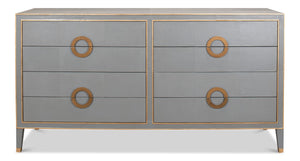 Sarreid Gabriella Chest Of Drawers - Elegant Storm Grey Design With 8 Spacious Drawers & Leather Accents Grey  53392
