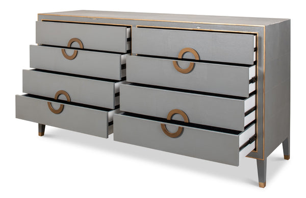 Sarreid Gabriella Chest Of Drawers - Elegant Storm Grey Design With 8 Spacious Drawers & Leather Accents Grey  53392