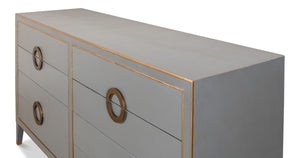 Sarreid Gabriella Chest Of Drawers - Elegant Storm Grey Design With 8 Spacious Drawers & Leather Accents Grey  53392