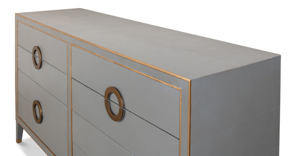 Sarreid Gabriella Chest Of Drawers - Elegant Storm Grey Design With 8 Spacious Drawers & Leather Accents Grey  53392