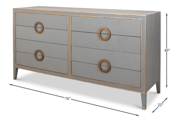Sarreid Gabriella Chest Of Drawers - Elegant Storm Grey Design With 8 Spacious Drawers & Leather Accents Grey  53392