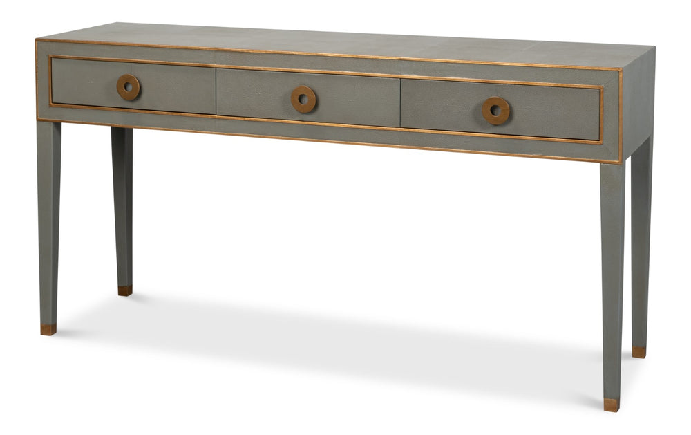 Sarreid Gabriella Console In Storm Grey - Elegant 3-drawer Design With Embossed Shagreen Leather Finish Grey  53393
